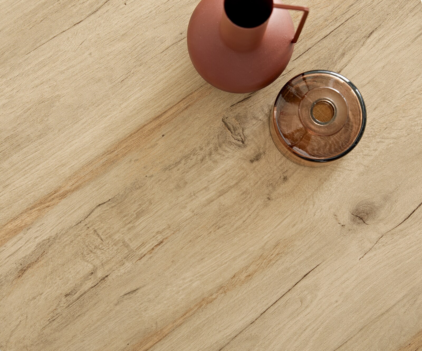 Table-basse Ekrem 88x85 cm céramique Laminam® Sabbia couleur chêne piètement croisé rond acier inoxydable 7