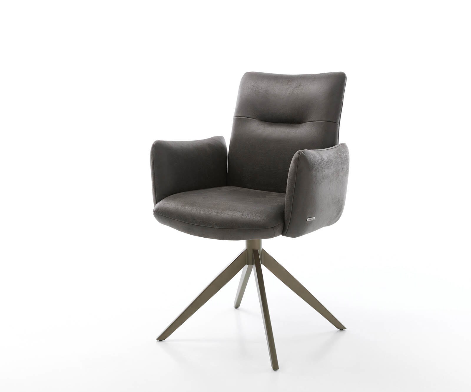 Chaise-pivotante Jova-Flex avec accoudoirs microvelours anthracite vintage pied croisé large aspect titane pivotement sur 360° ressorts ensachés