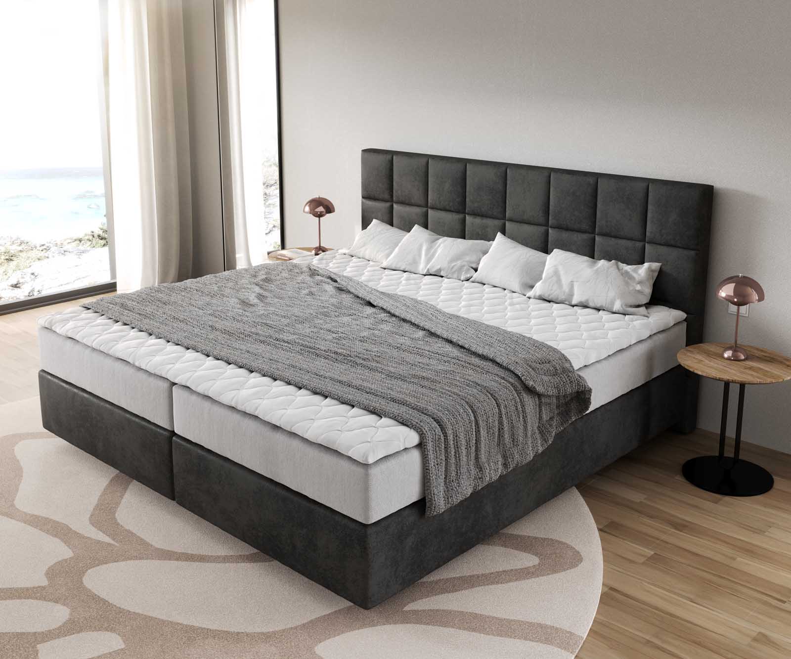Lit à sommier tapissier Dream-Fine Microfibre anthracite vintage 200x200 cm avec matelas à ressorts ensachés et surmatelas en mousse viscoélastique 3