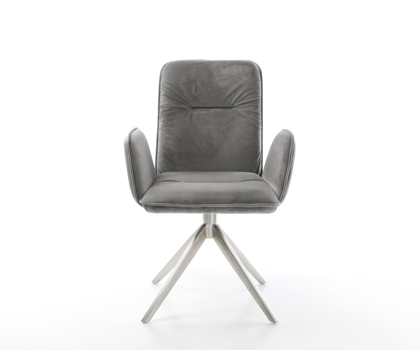 Chaise-pivotante Vinja-Flex velours gris pied croisé large acier inoxydable brossé pivotement sur 360° fonction bascule 1