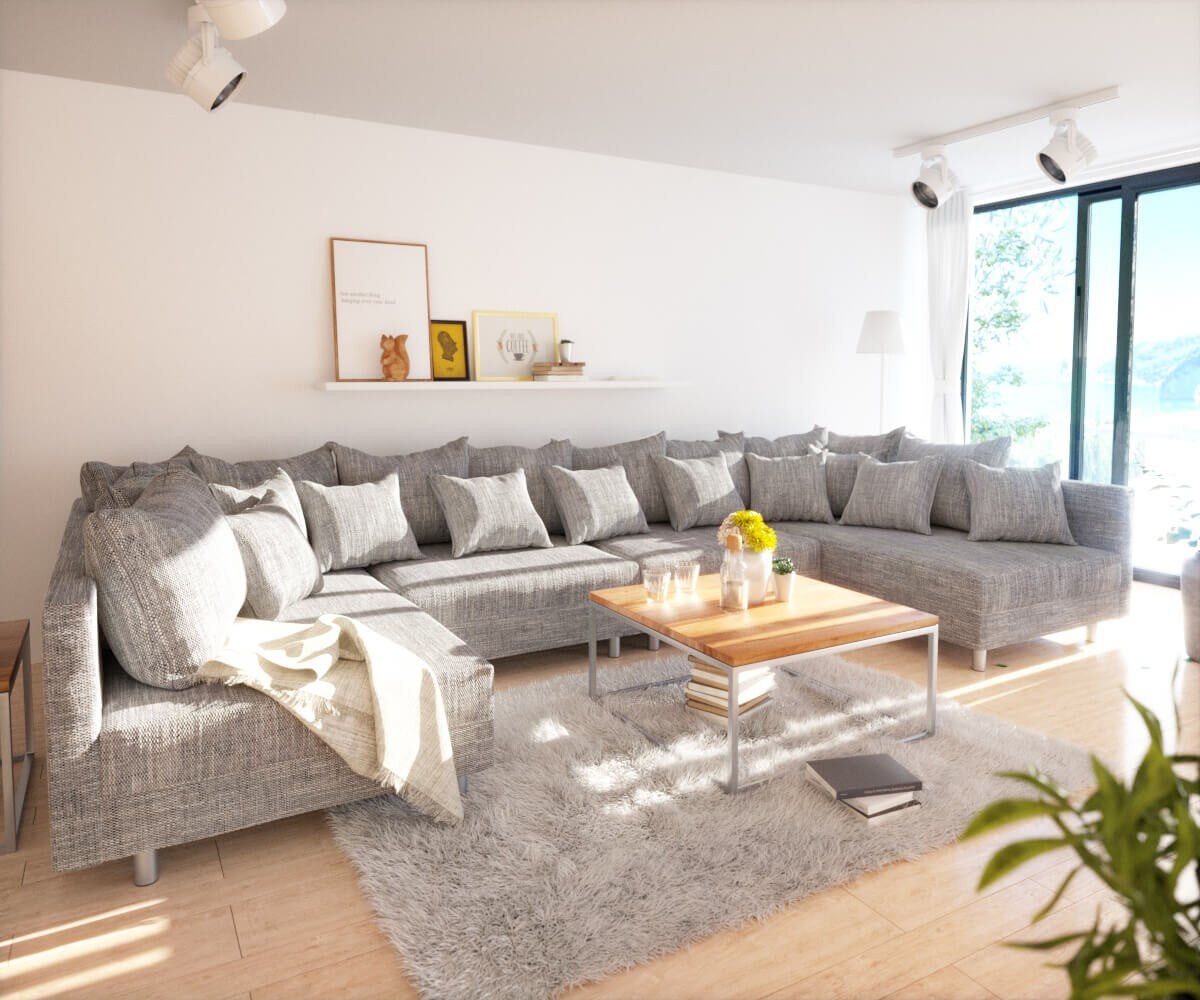 Canapé Clovis XL gris clair tissu structuré modulaire Canapé Clovis XL gris clair tissu structuré modulaire