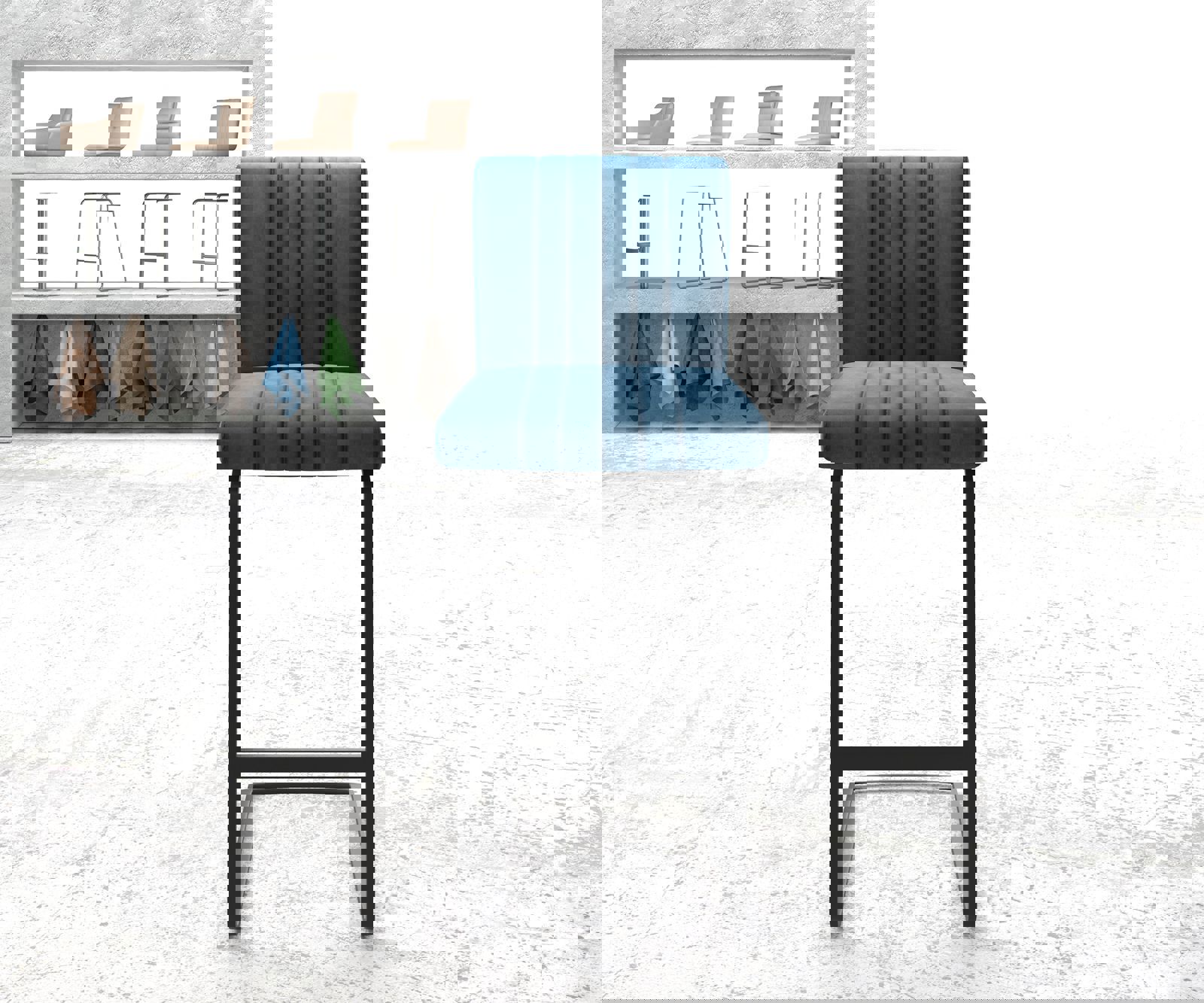 Chaise-de-bar Luiga-Flex velours bleu chaise cantilever métal plat 1 Chaise-de-bar Luiga-Flex velours bleu chaise cantilever métal plat 1