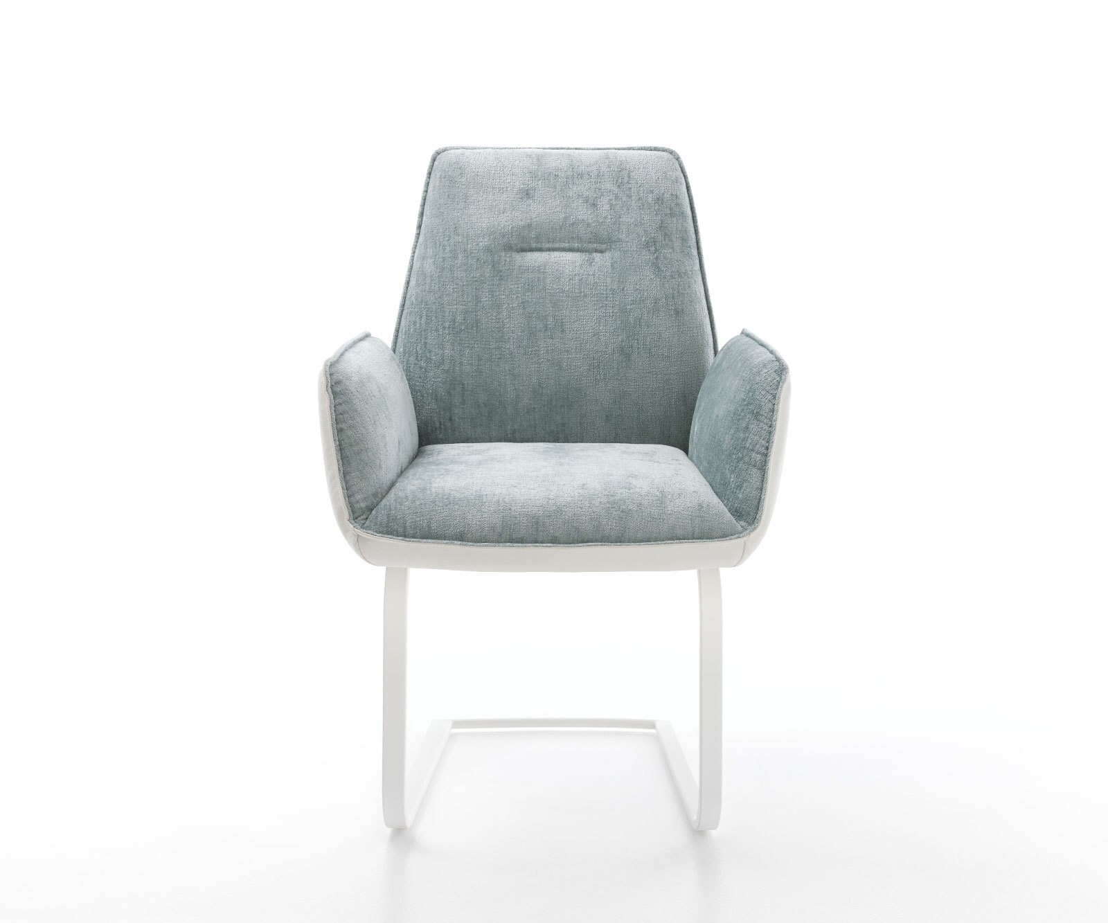 Cantilever Zoa-Flex tissu mixte cuir de vache blanc-bleu pastel pied cantilever plat blanc ressorts ensachés 1