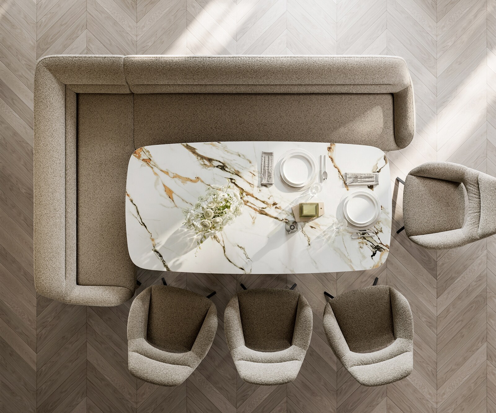 Banc-de-salle-à-manger Taya-Flex 285x190 cm bouclé boue pied croisé angulaire noir ressort ensaché à droite 6