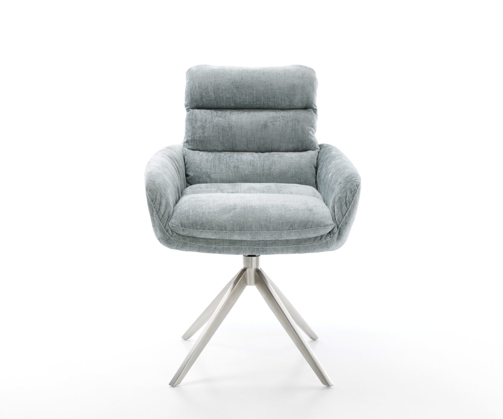 Chaise-pivotante Abelia-Flex avec accoudoirs chenille bleu pastel pied croisé large acier inoxydable brossé pivotement sur 360° fonction bascule 1 Chaise-pivotante Abelia-Flex avec accoudoirs chenille bleu pastel pied croisé large acier inoxydable brossé pivotement sur 360° fonction bascule 1