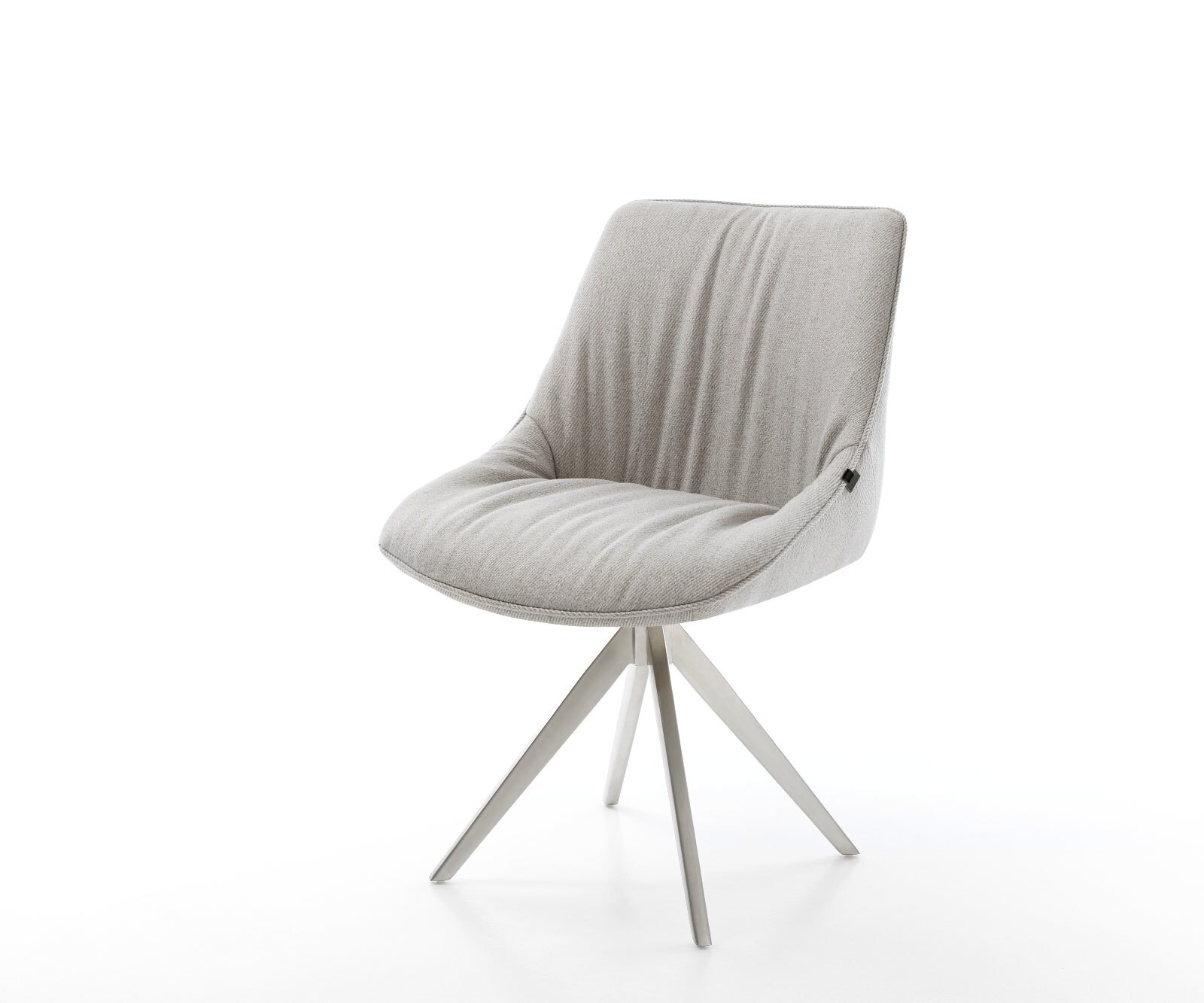 Chaise-pivotante Elda-Flex rayures gris clair pied croisé angulaire acier inoxydable brossé pivotement sur 180°