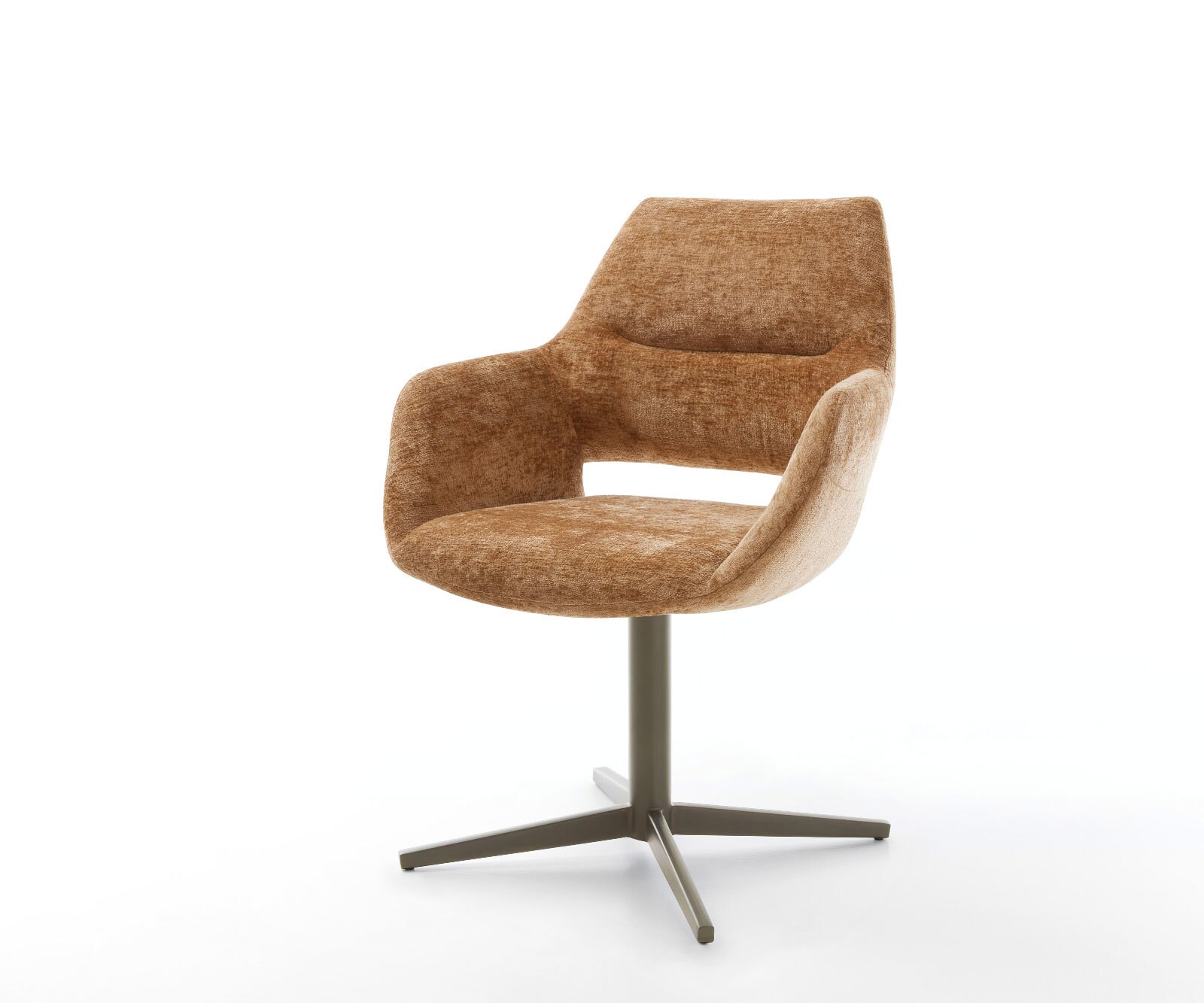 Chaise-pivotante Yago-Flex avec accoudoirs chenille rouille pied de chaise 4 branches aspect titane pivotement sur 360° ressorts ensachés