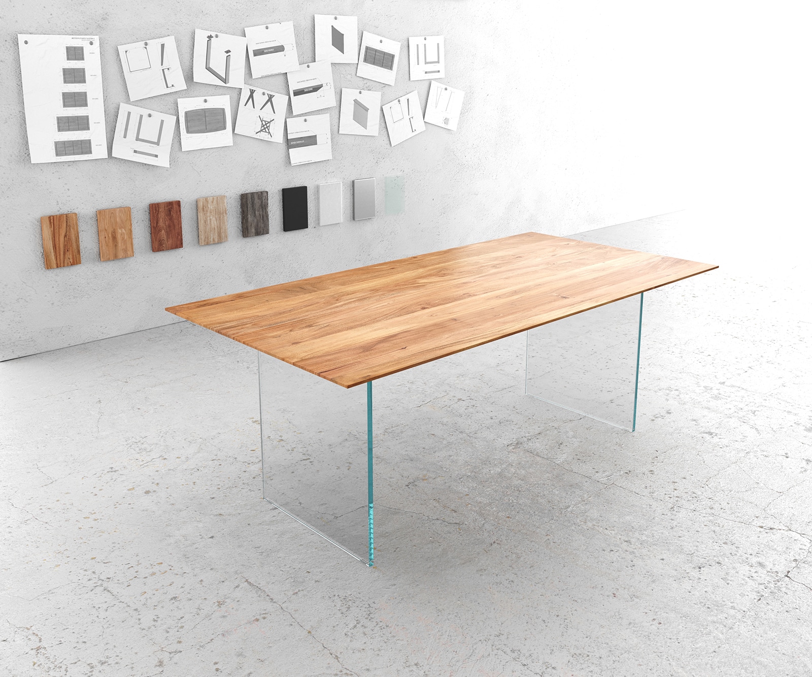 Table-à-manger Edge 200x100 cm acacia nature cadre verre bord suisse Table-à-manger Edge 200x100 cm acacia nature cadre verre bord suisse