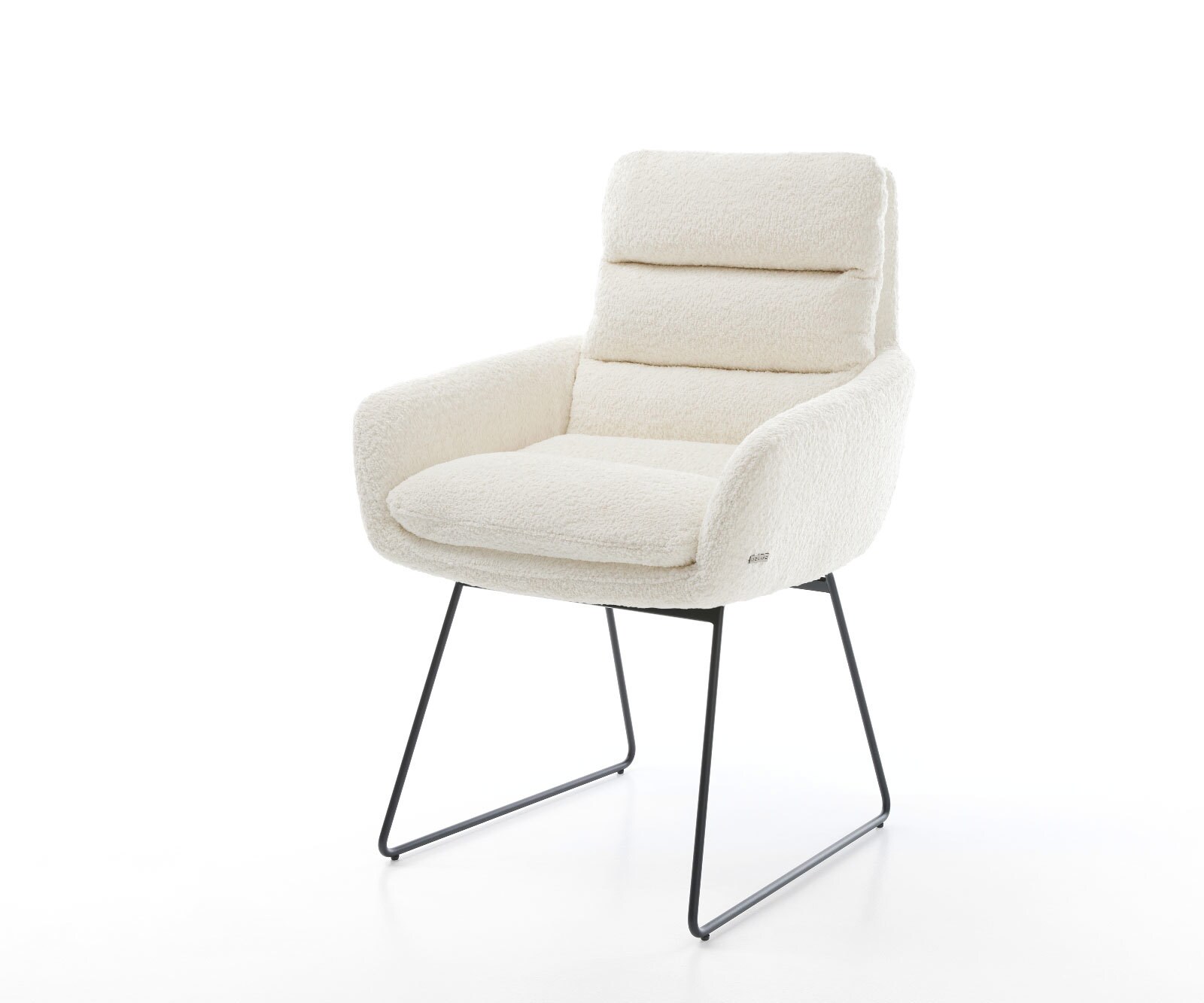 Chaise-de-salle-à-manger Abelia-Flex avec accoudoirs bouclé blanc pied trapèze noir