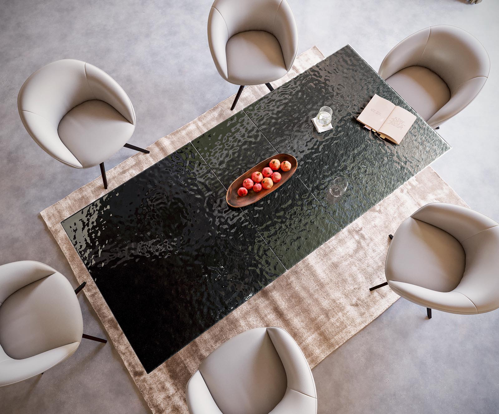 Table à manger Edge 180-220x100 verre fondu noir fumé relief en 3D cadre en W noir extensible 3 Table à manger Edge 180-220x100 verre fondu noir fumé relief en 3D cadre en W noir extensible 3