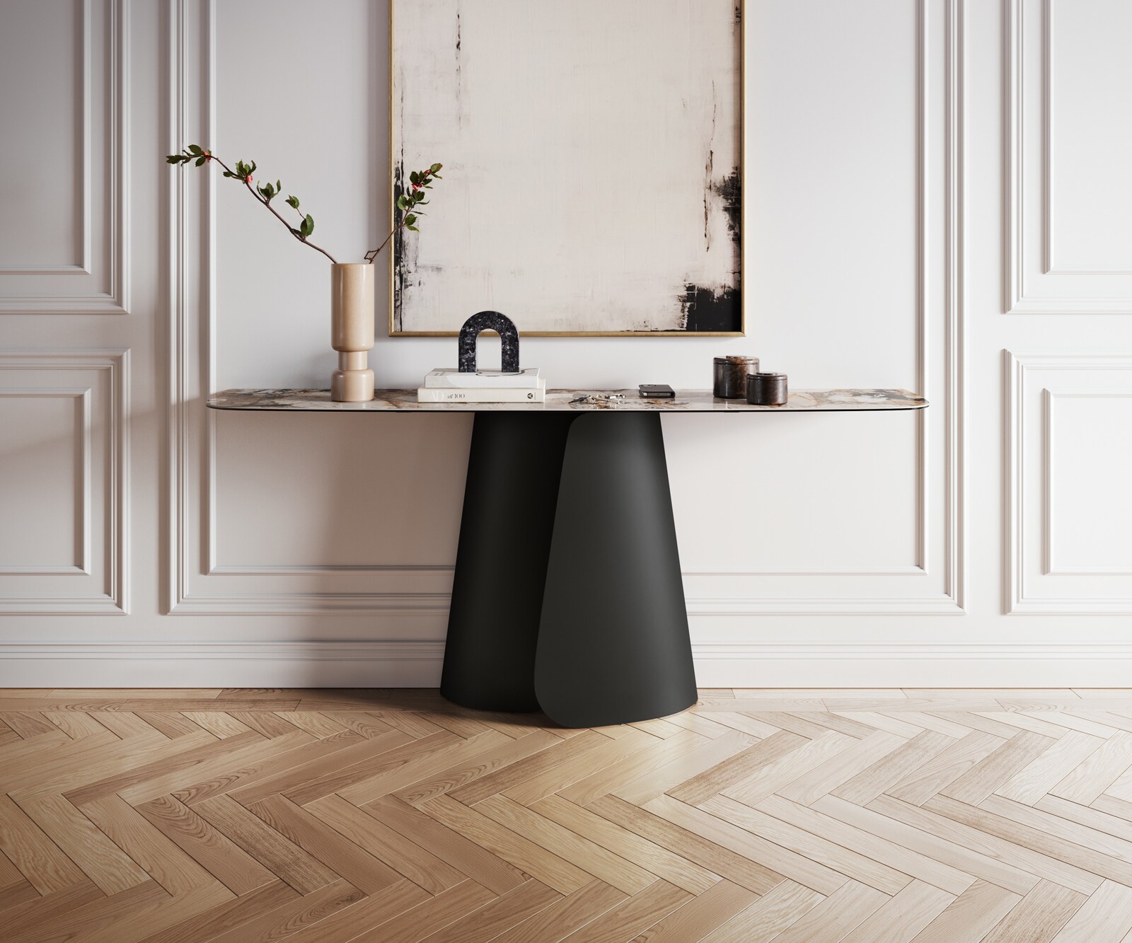 Console Edge forme bateau 180x40 cm Céramique Patagonia Poliert Livos Métal Noir 2