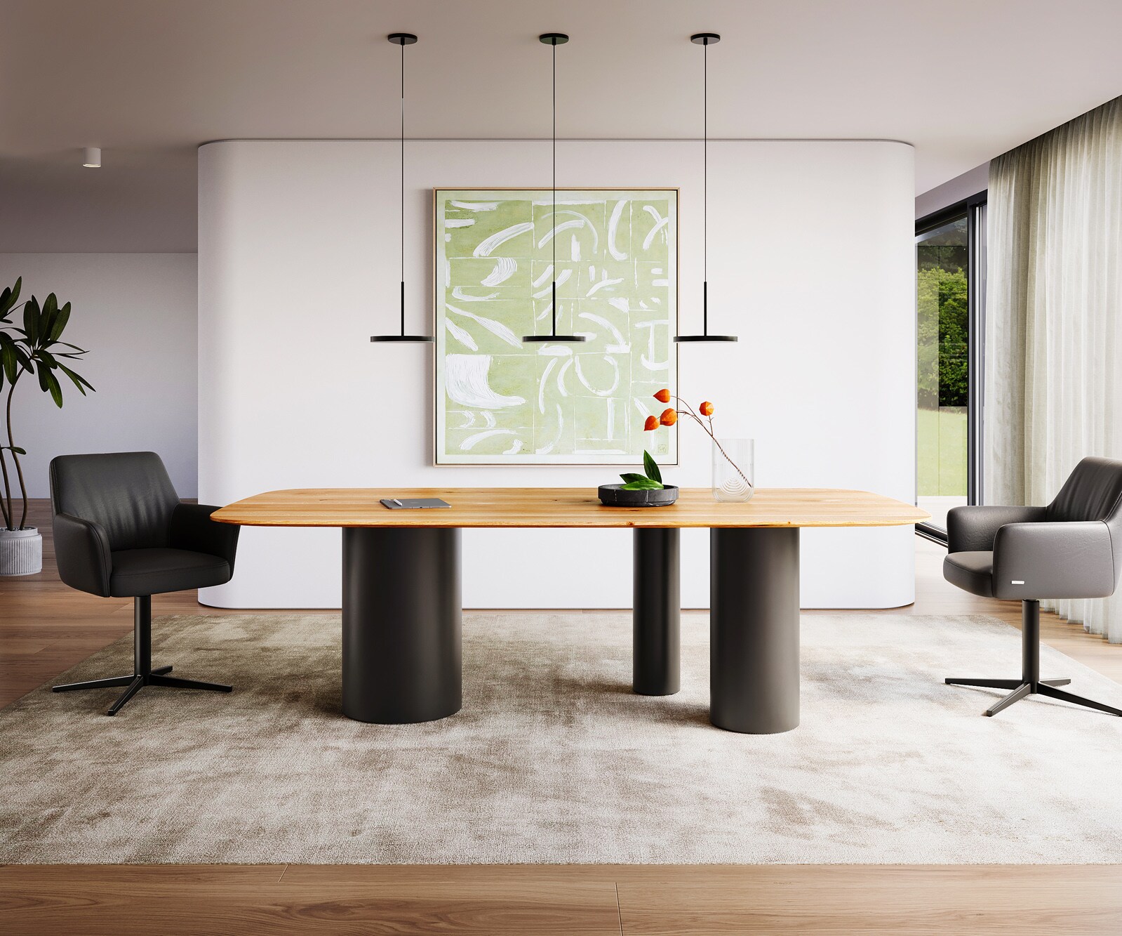 Table à manger Edge Boot 240x120x2,5-3 chêne naturee Troa métal noir bord suisse 1