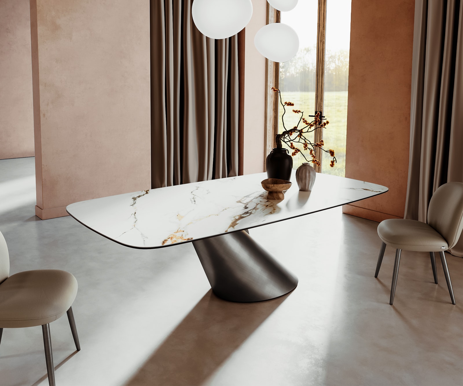 Table à manger Edge Boot 240x120 céramique Calacatta Luxe blanc-doré-gris Cono métallique argent 1 Table à manger Edge Boot 240x120 céramique Calacatta Luxe blanc-doré-gris Cono métallique argent 1