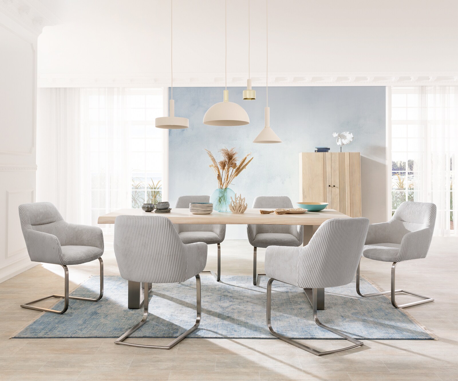 Cantilever Pejo-Flex côtelé gris argenté pied cantilever plat acier inoxydable brossé ressorts ensachés 3