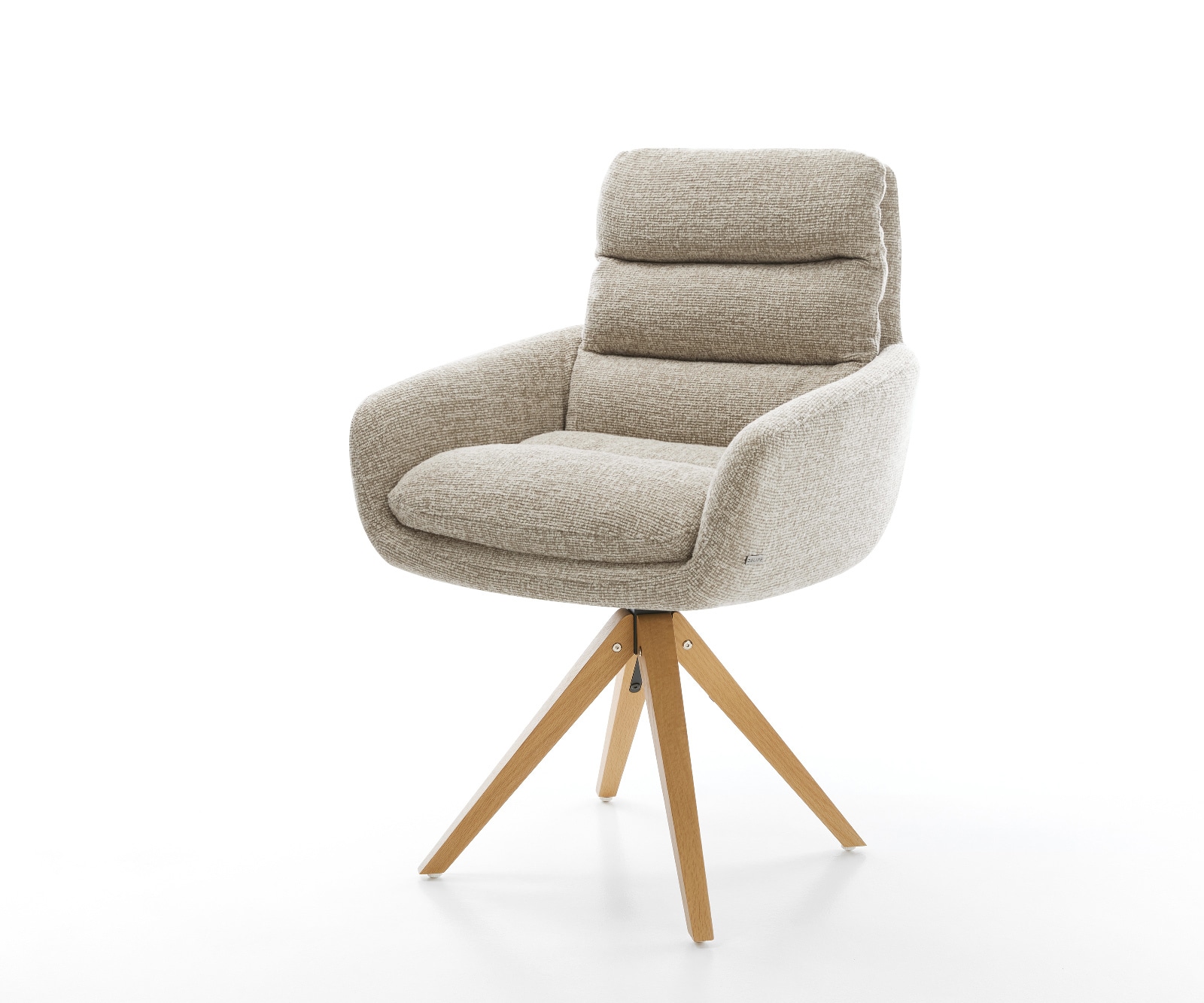 Chaise-pivotante Abelia-Flex avec accoudoirs tissu tissé doux beige pied en bois angulaire naturel pivotement sur 180° 1