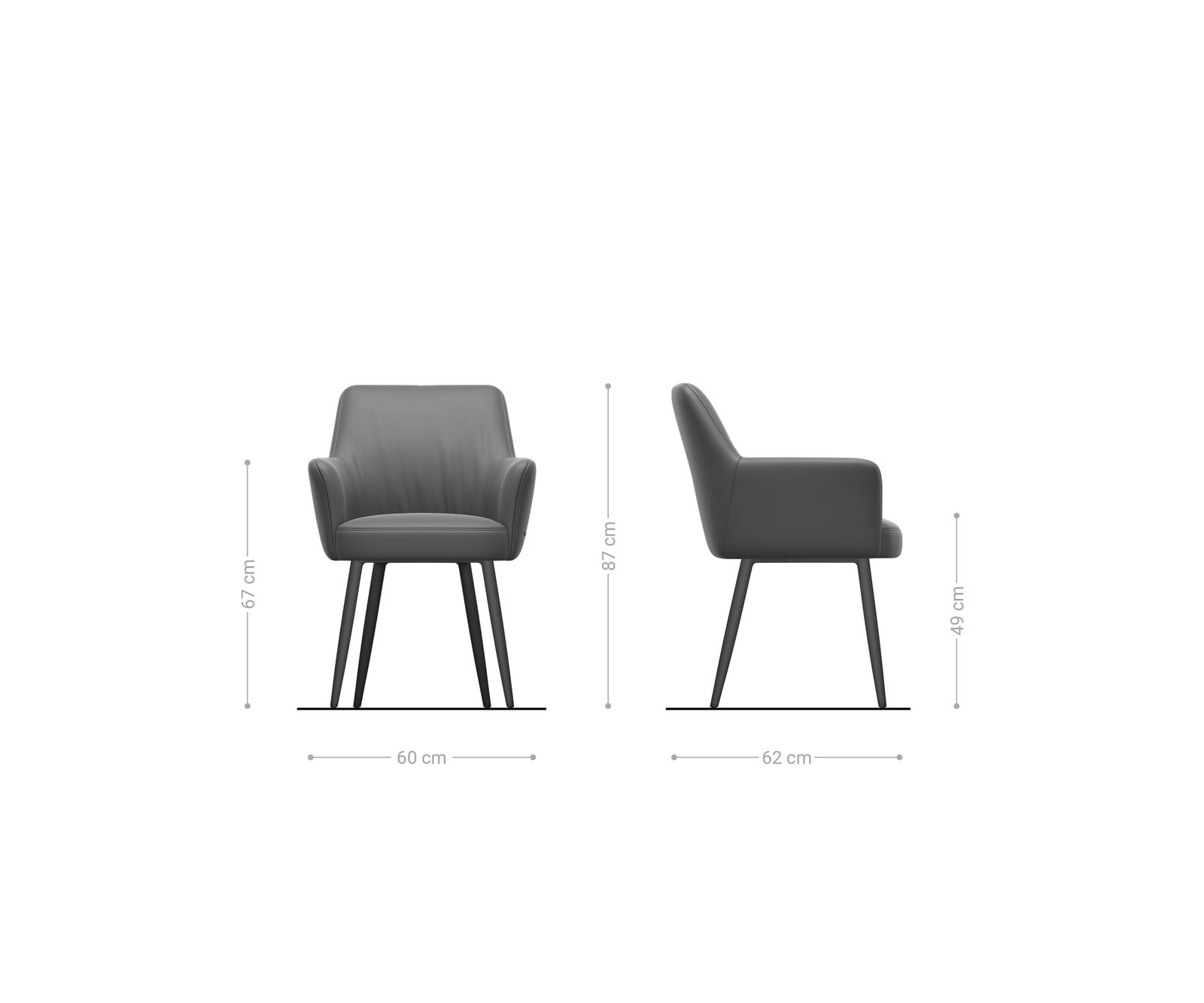 Chaise-de-salle-à-manger Xana-Flex avec accoudoirs microvelours anthracite vintage 4 pieds coniques noir ressorts ensachés 6