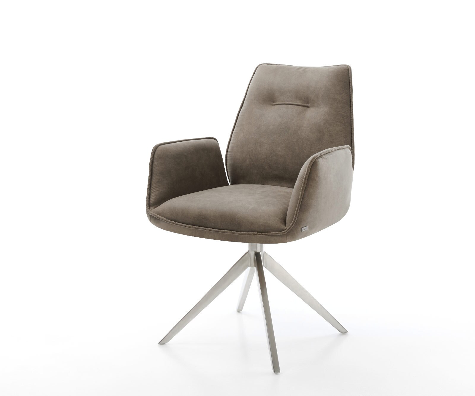 Chaise-pivotante Zoa-Flex microvelours taupe vintage pied croisé large acier inoxydable brossé pivotement sur 360° fonction bascule ressorts ensachés
