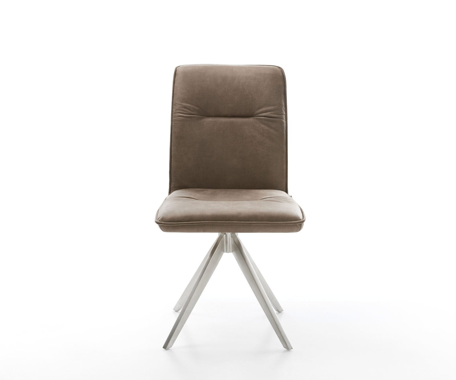 Chaise-de-salle-à-manger Vinjo-Flex microvelours taupe vintage pied croisé angulaire acier inoxydable brossé 1