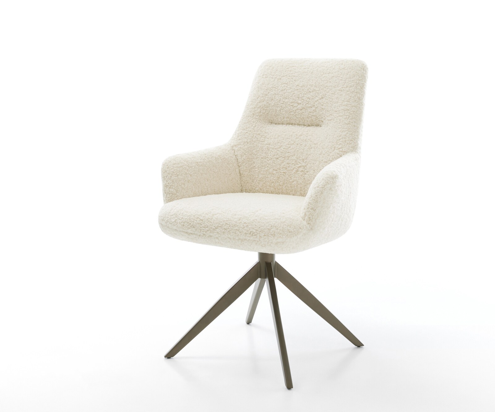 Chaise-pivotante Zelia-Flex avec accoudoirs tissu teddy beige pied croisé large aspect titane pivotement sur 360° fonction bascule resorts ensachés