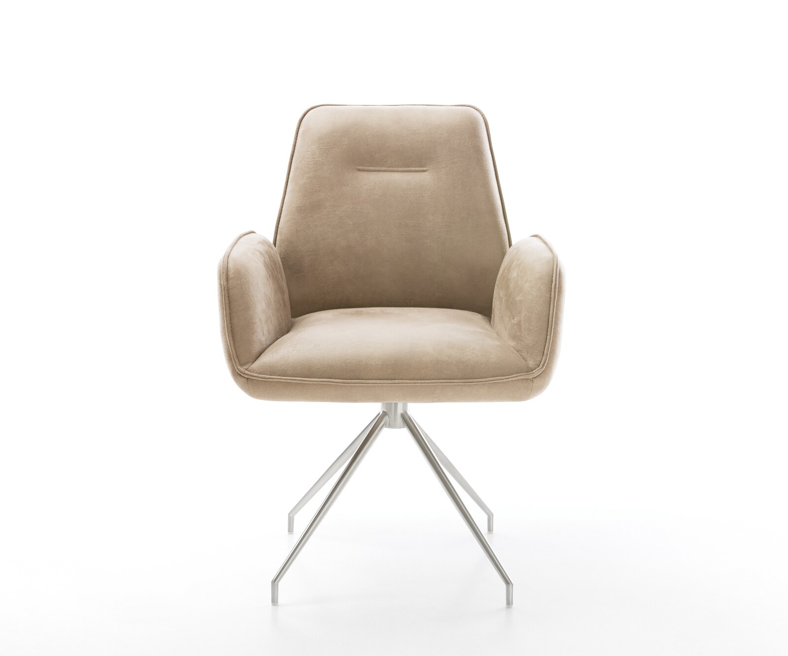Chaise-de-salle-à-manger Zoa-Flex microvelours beige vintage pied croisé conique acier inoxydable brossé ressorts ensachés 1