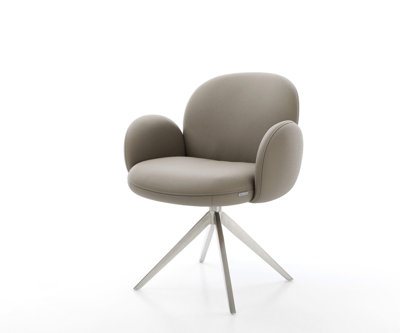 Chaise-pivotante Nube-Flex cuir de vache couleur boue pied croisé large acier inoxydable brossé pivotement sur 360° fonction bascule ressorts ensachés