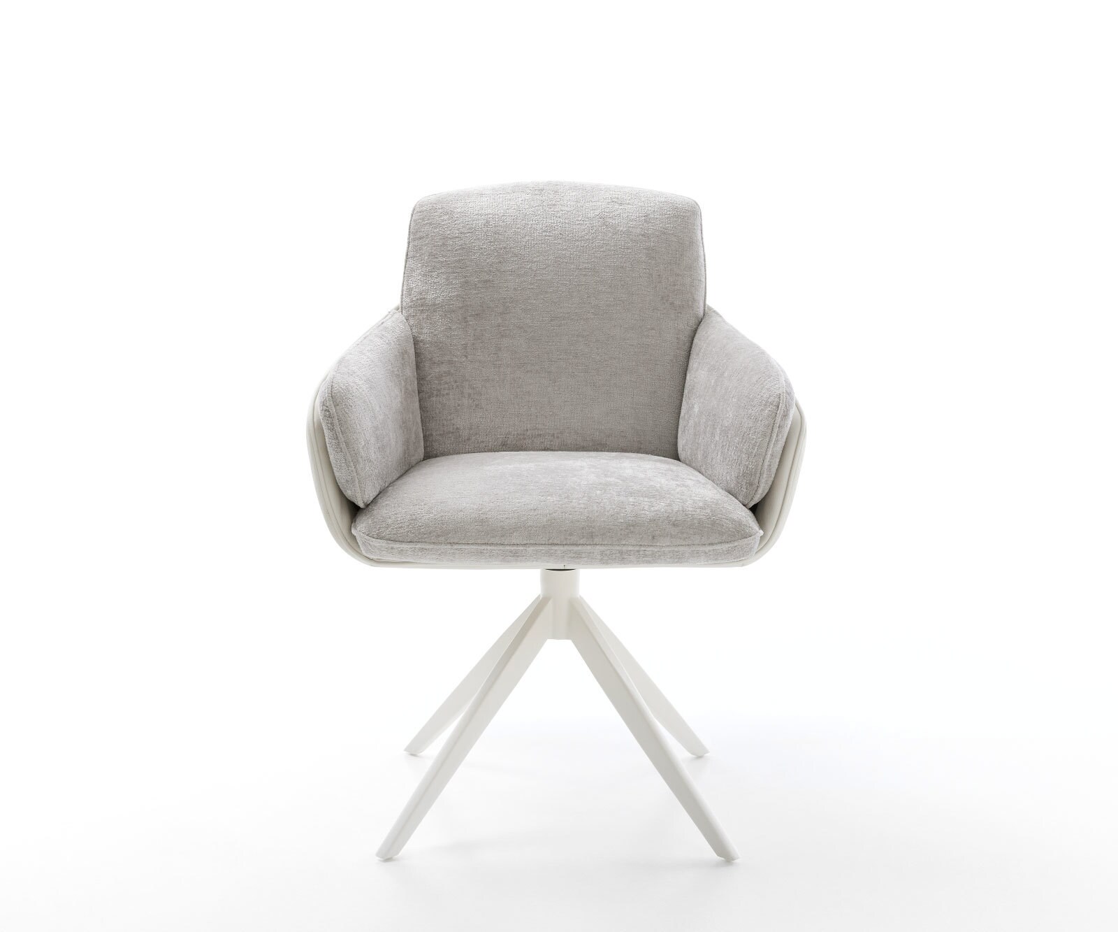 Chaise-pivotante Luan-Flex avec accoudoirs tissu mixte cuir de vache blanc-gris argenté pied croisé large blanc pivotement sur 360° fonction bascule 1 Chaise-pivotante Luan-Flex avec accoudoirs tissu mixte cuir de vache blanc-gris argenté pied croisé large blanc pivotement sur 360° fonction bascule 1