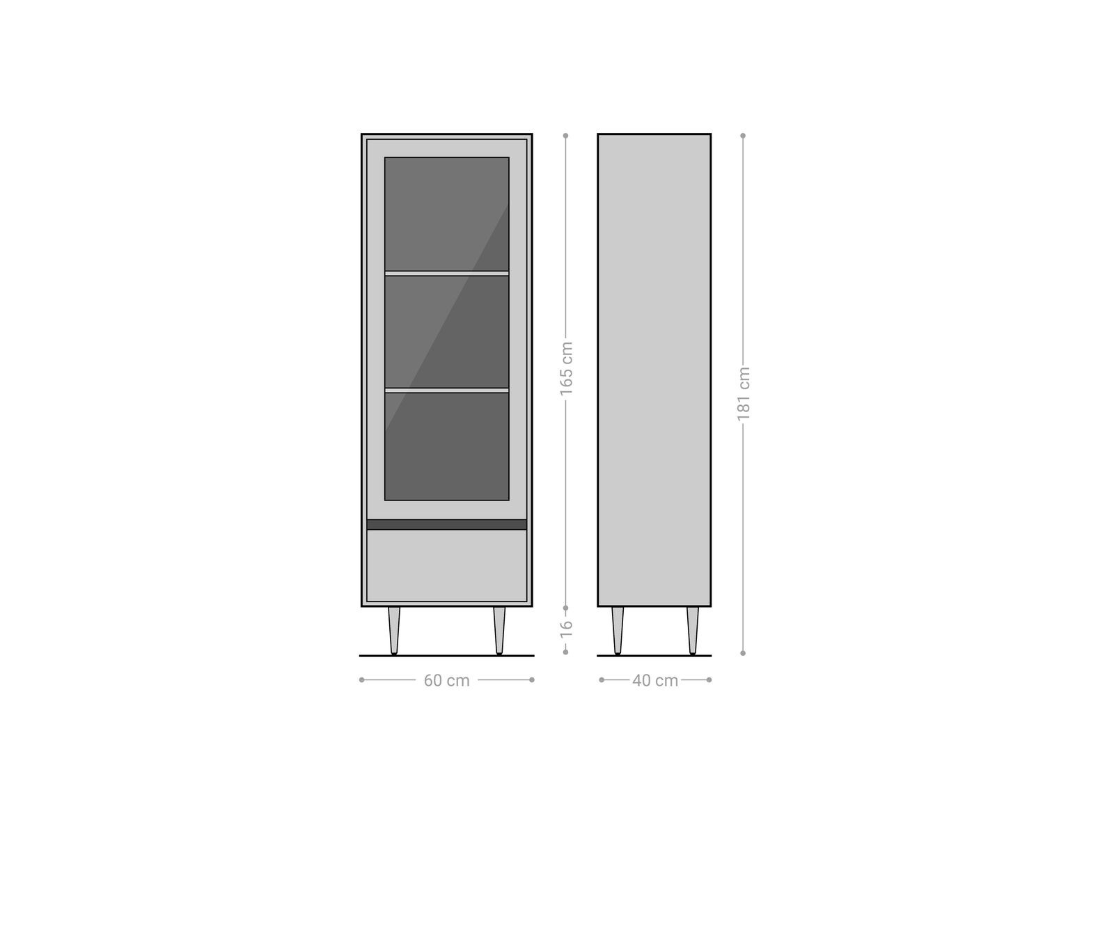 Vitrine Budaya 60x165 cm en manguier naturel 2 portes pied carré 6