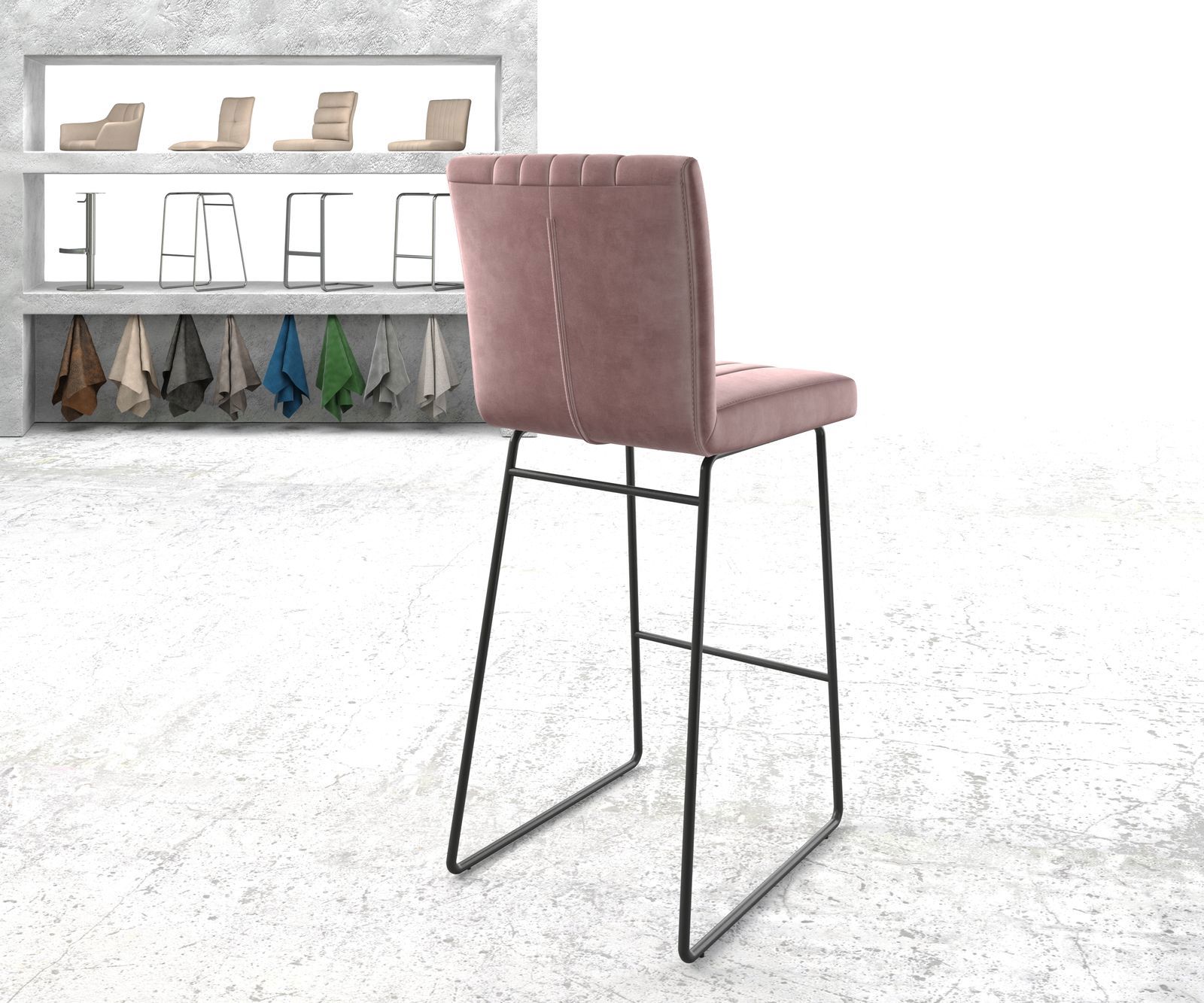 Chaise-de-bar Luiga-Flex velours rosé cadre de patins métal 2