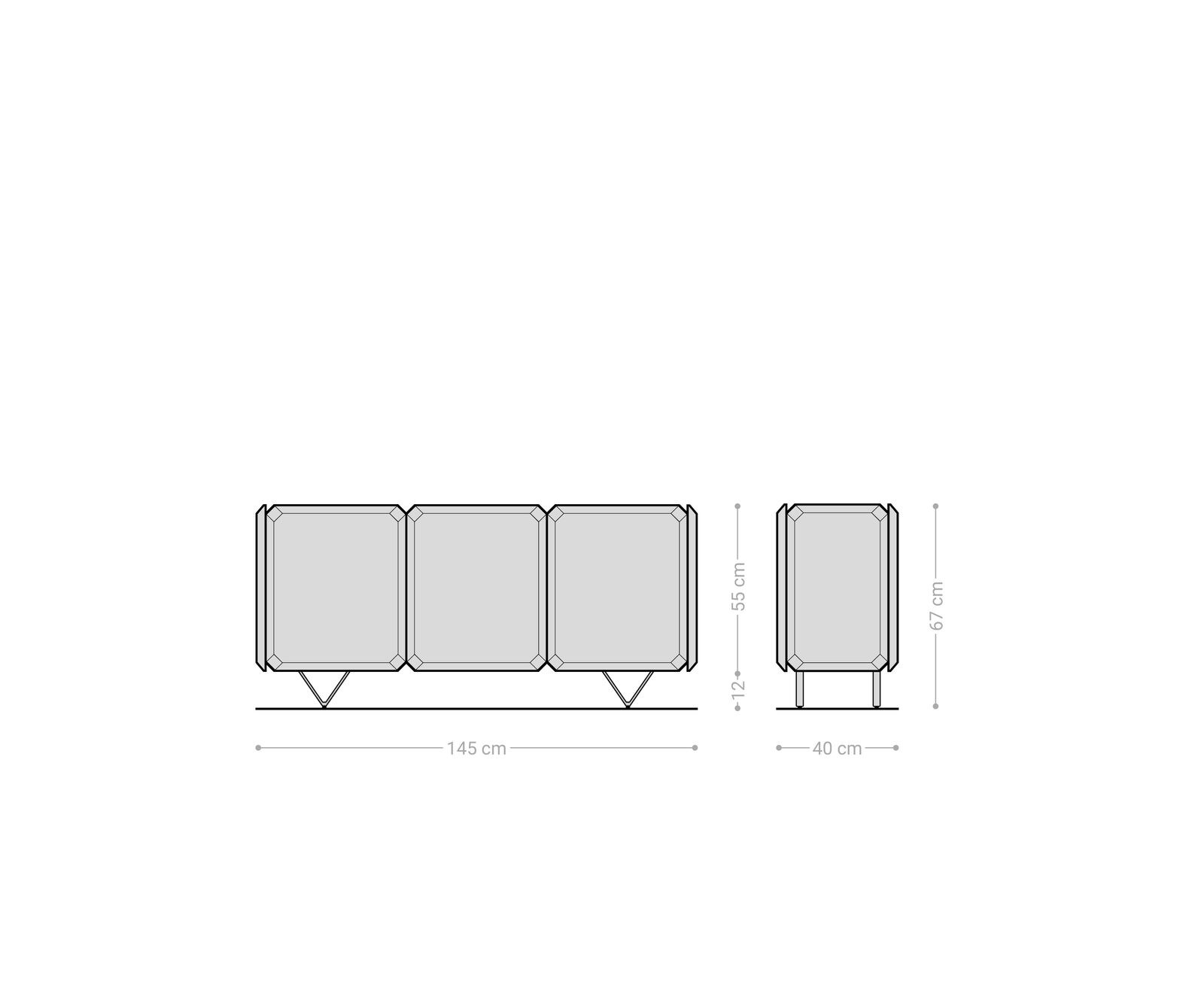 Buffet Kiano 145 cm Acacia Nature 3 Portes Pied en V Acier inoxydable Séparateur de pièce 9