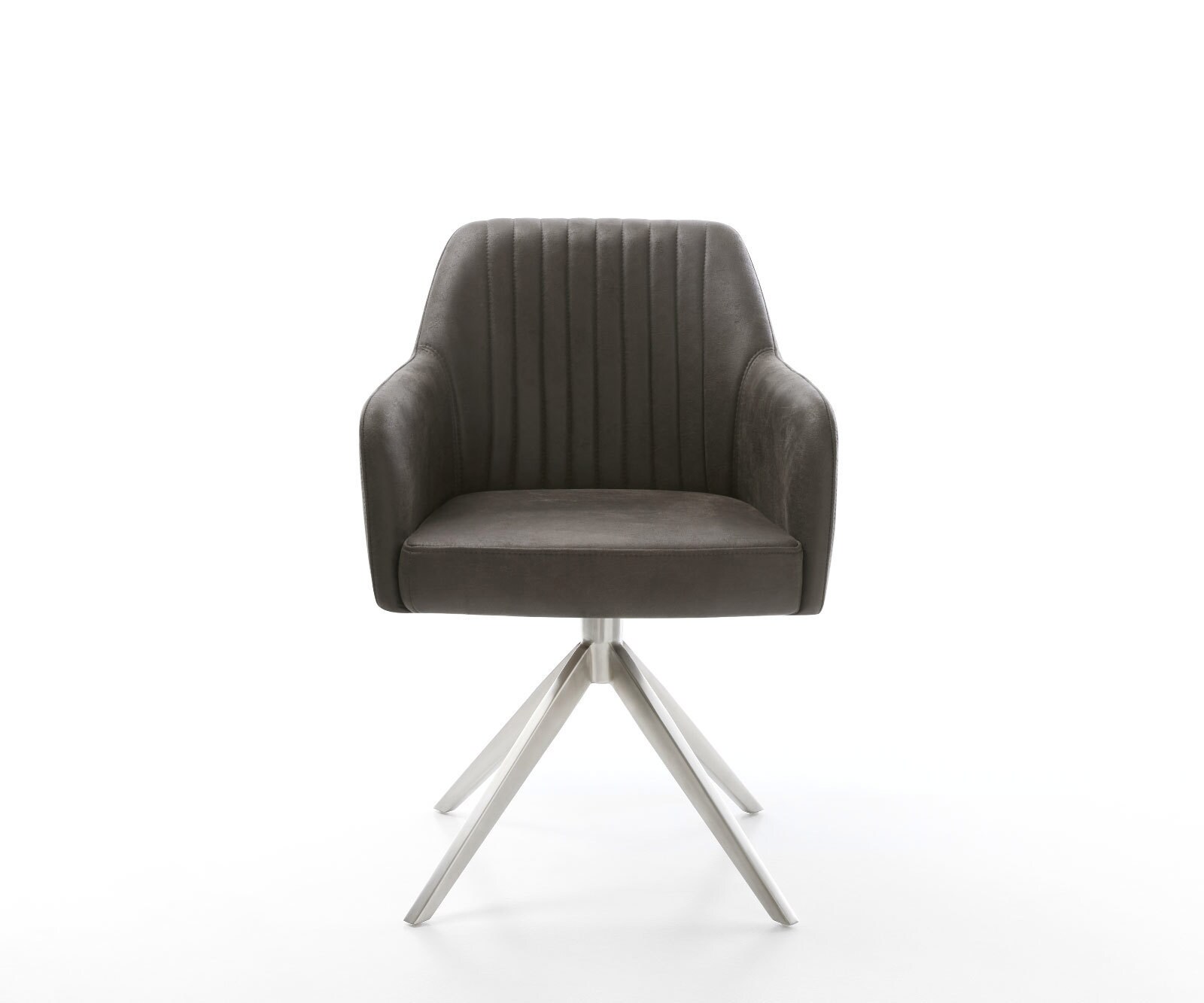 Chaise-de-salle-à-manger Greg-Flex microvelours anthracite vintage pied croisé large acier inoxydable brossé ressorts ensachés 2