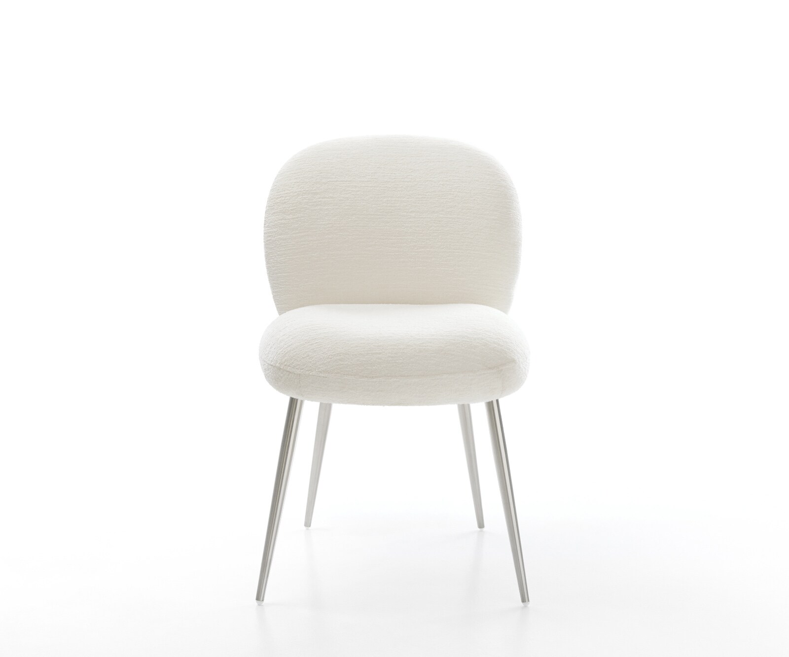 Chaise-de-salle-à-manger Nube-Flex bouclé doux beige 4 pieds coniques acier inoxydable resorts ensachés 2
