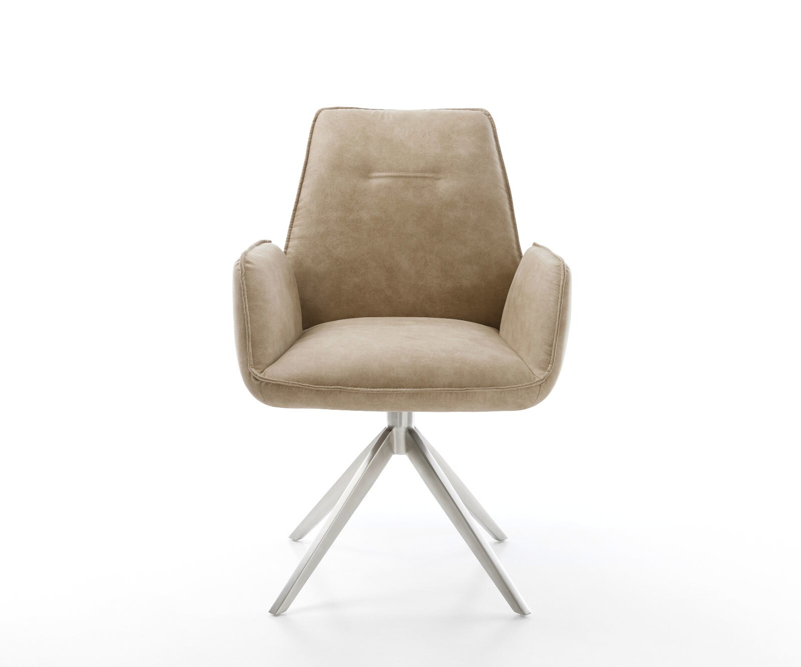 Chaise-pivotante Zoa-Flex microvelours beige vintage pied croisé large acier inoxydable brossé pivotement sur 360° fonction bascule ressorts ensachés 1