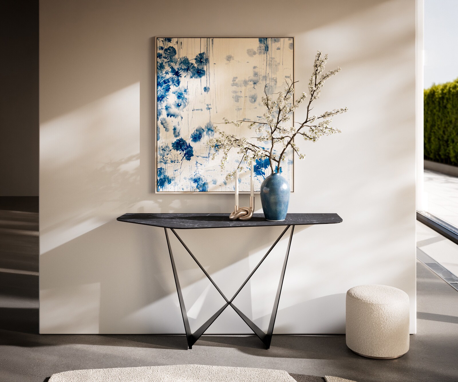 Console Edge Polygonal 140x50 cm Céramique Laminam® Nero Greco Anthrazit Spios Métal Noir 3