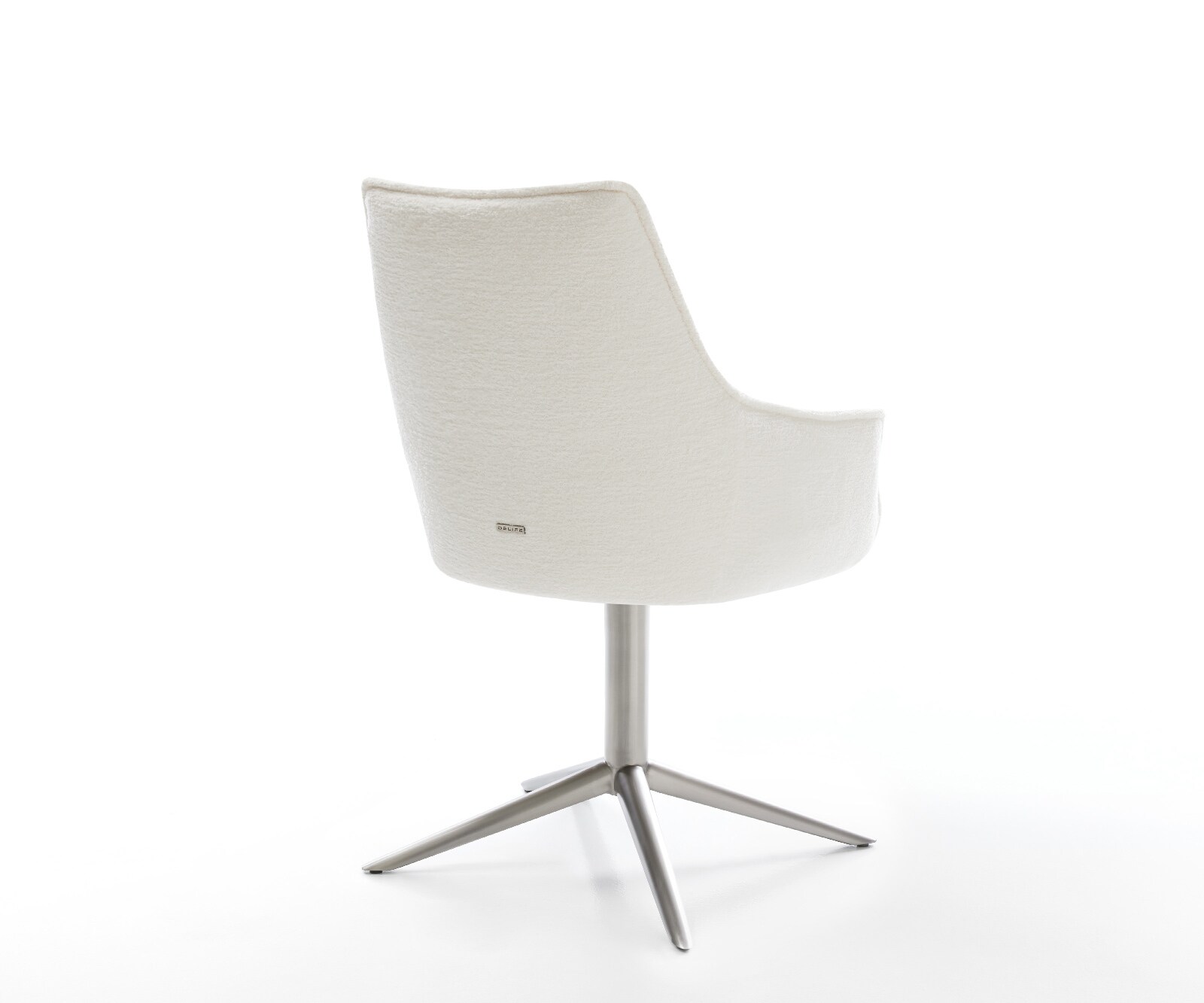 Chaise-pivotante Alja-Flex avec accoudoirs bouclé doux beige pied de chaise 4 branches acier inoxydable pivotement sur 360° fonction bascule resorts ensachés 4
