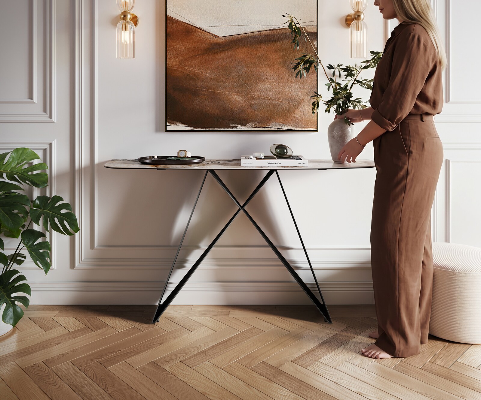 Console Edge forme bateau 140x40 cm Céramique Patagonia Poliert Velio Métal Noir 1