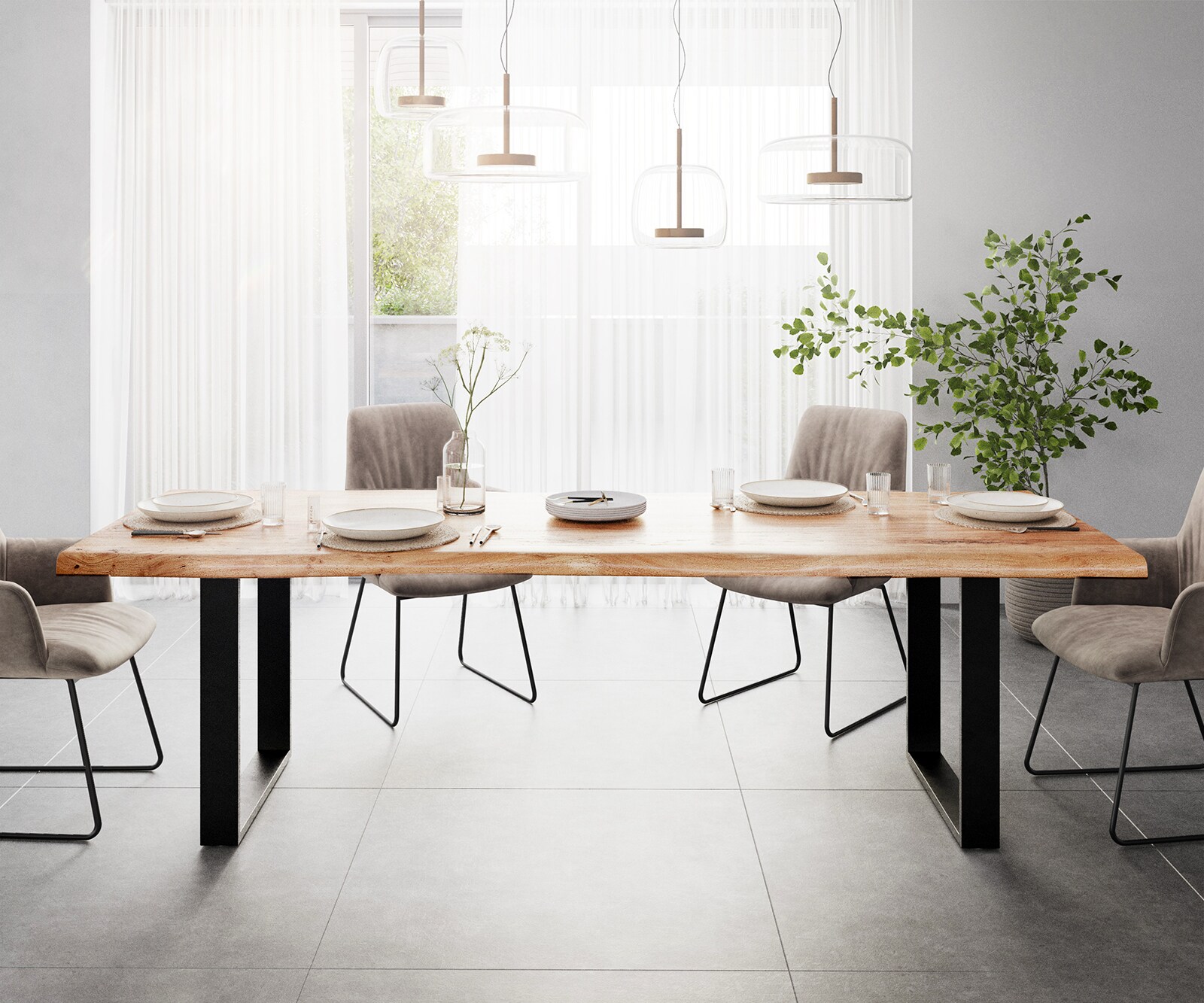 Table de salle à manger Edge 260x100  XL acacia naturel métal noir Live-Edge 2