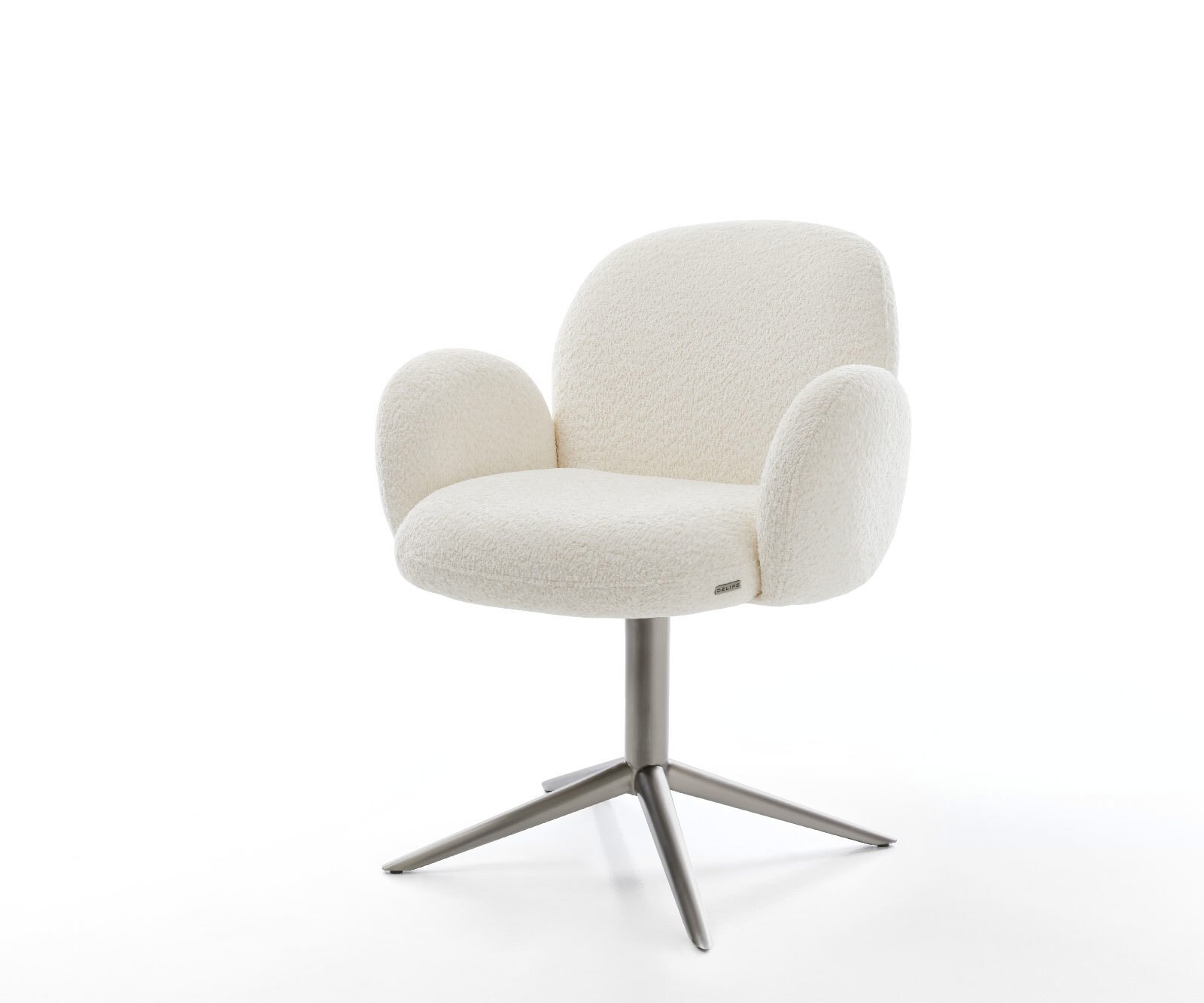 Chaise-pivotante Nube-Flex mit Armlehnen bouclé blanc pied de chaise 4 branches grafiete pivotement sur 360° fonction bascule ressorts ensachés