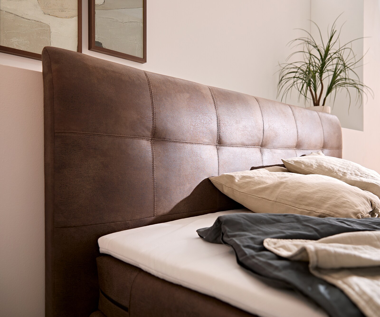 Lit Amarillo 180x200 cm marron avec sur-matelas sommier tapissier 6