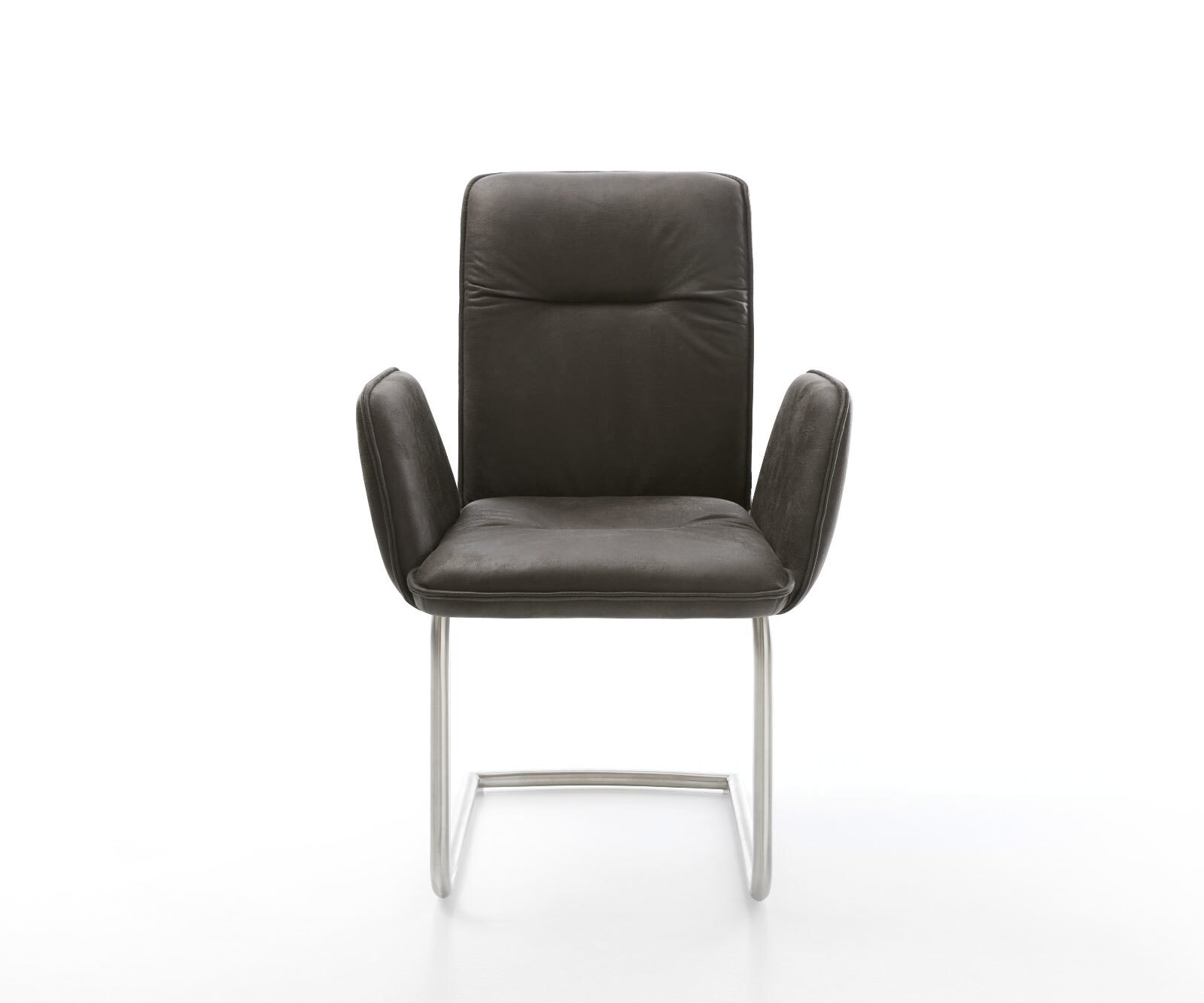 Cantilever Vinja-Flex microvelours anthracite vintage pied cantilever rond acier inoxydable brossé 1 Cantilever Vinja-Flex microvelours anthracite vintage pied cantilever rond acier inoxydable brossé 1