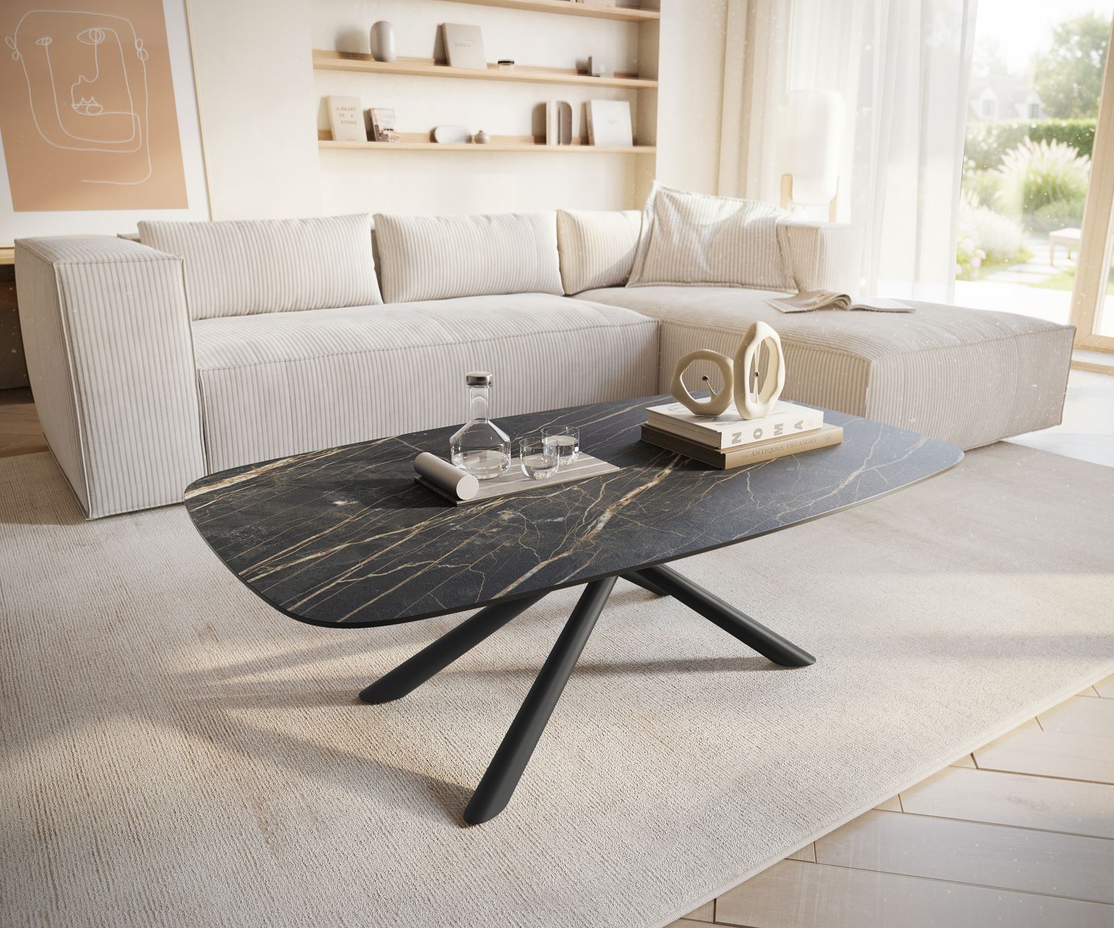 Table basse Edge Boot 120x70 cm céramique Laminam® Noir Desir brun Sarity métal noir 1