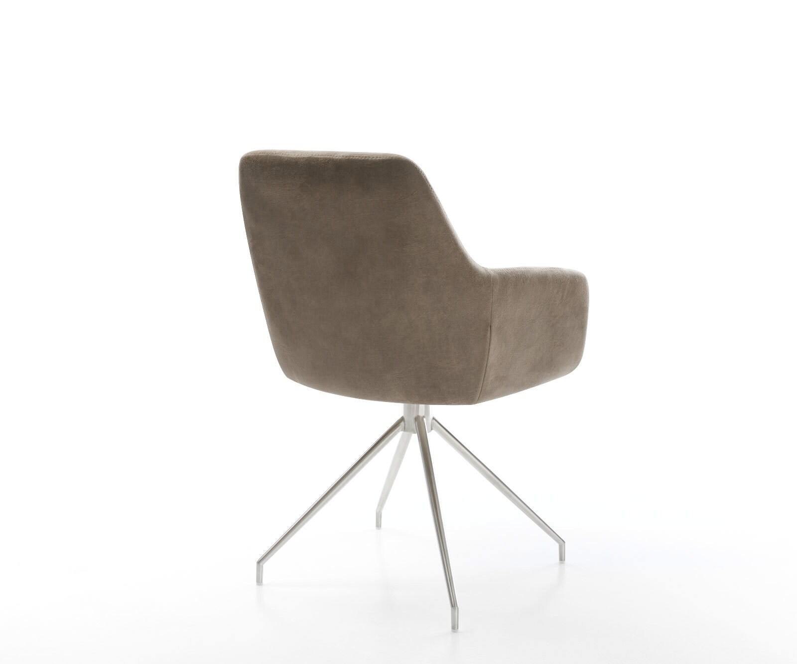 Chaise-de-salle-à-manger Pejo-Flex microvelours taupe vintage pied croisé conique acier inoxydable brossé ressorts ensachés 4