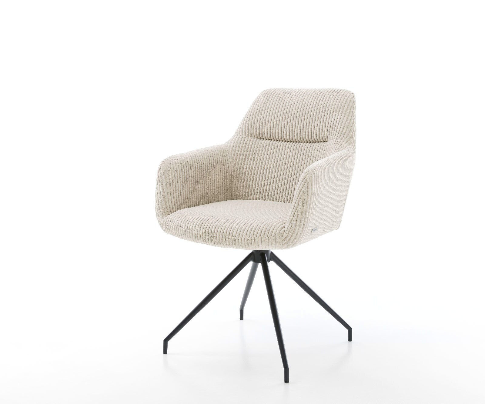 Chaise-de-salle-à-manger Pejo-Flex côtelé beige vintage pied croisé conique noir ressorts ensachés