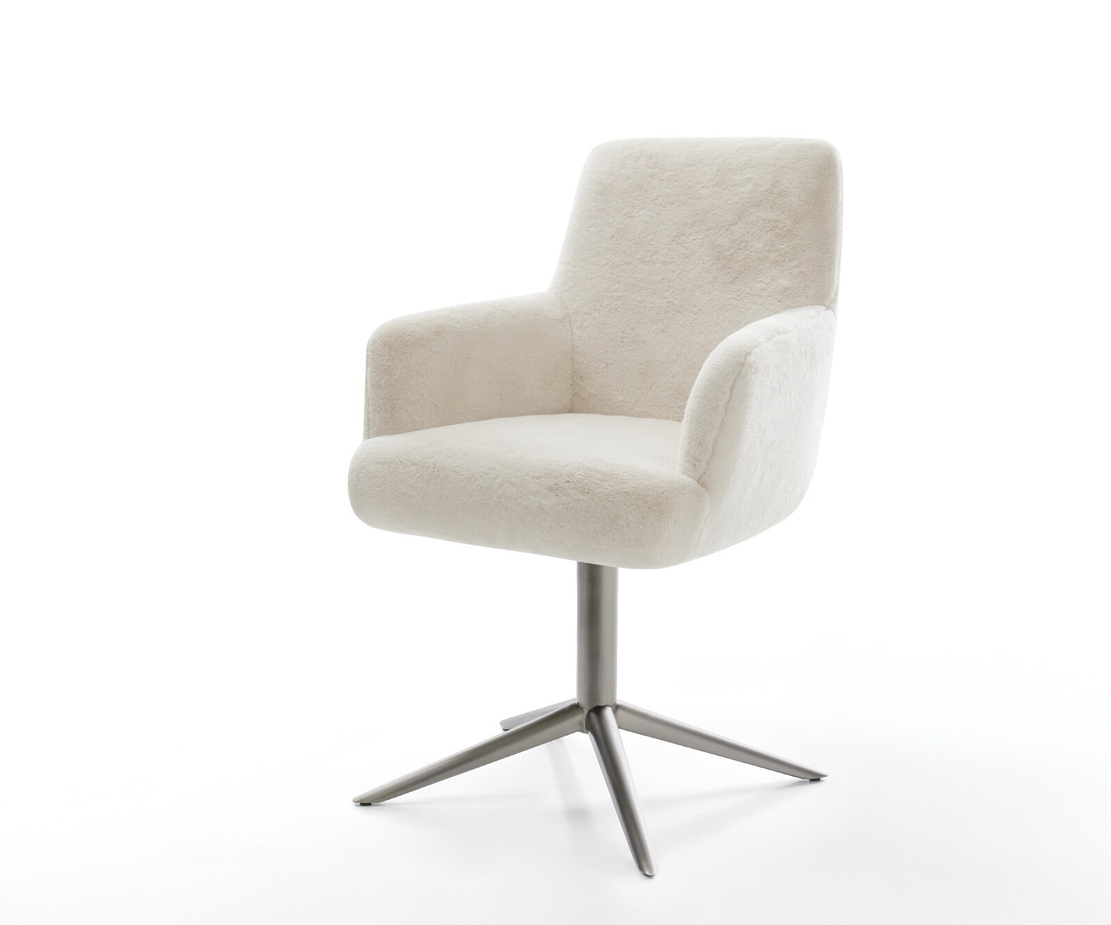 Chaise-pivotante Heira-Flex avec accoudoirs peluche crème-blanc pied de chaise 4 branches grafiete pivotement sur 360° fonction bascule resorts ensachés 1