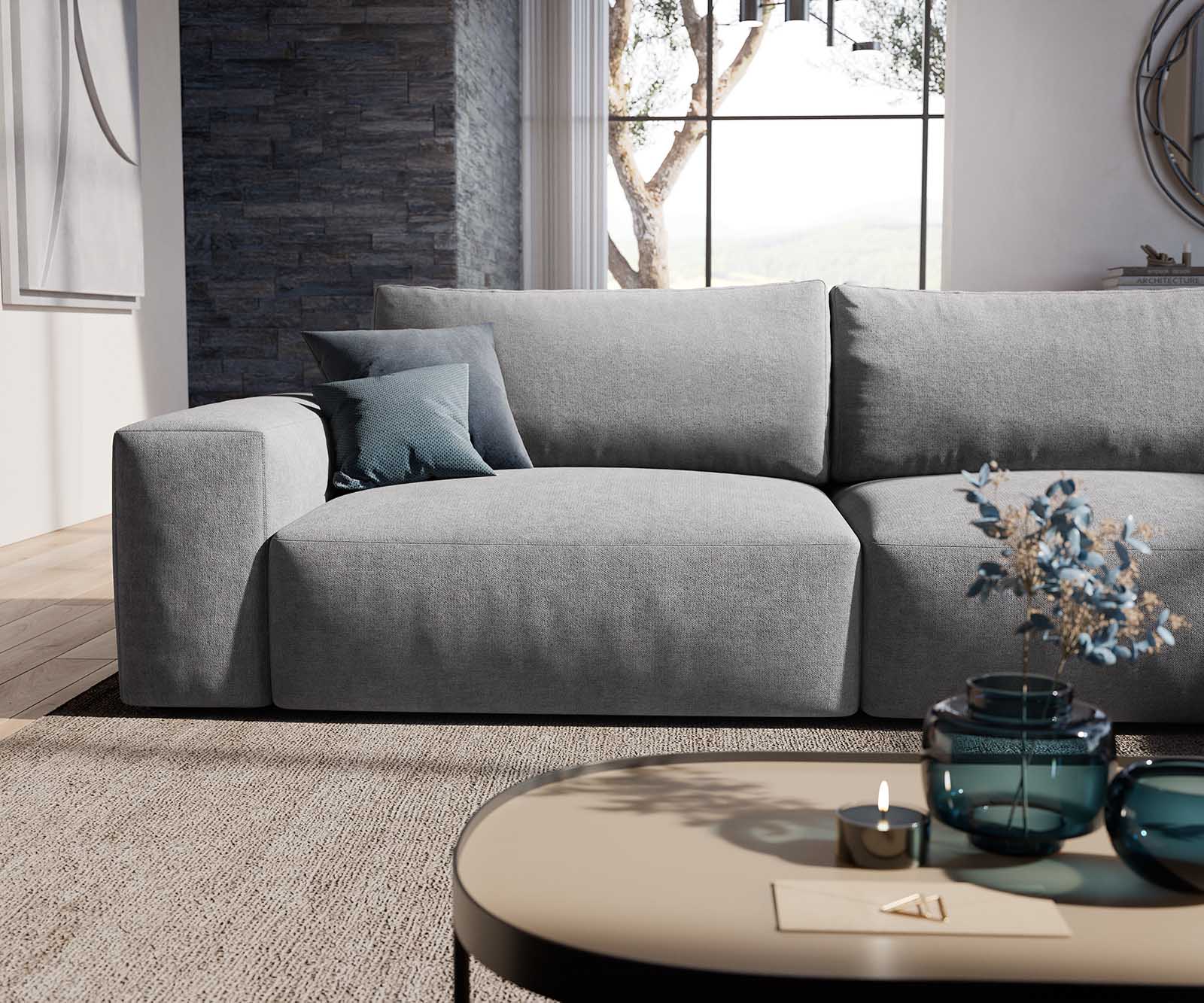 Canapé d'angle Lanzo XL 380x180 cm Microfibre Gris Recamière variable 6