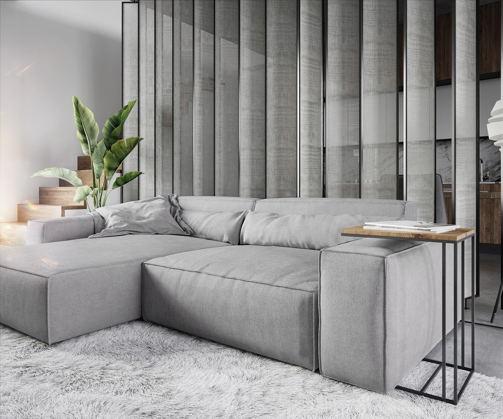 Canapé d'angle Sirpio XL 270x170 cm Microfibre Gris Recamiere variable 4