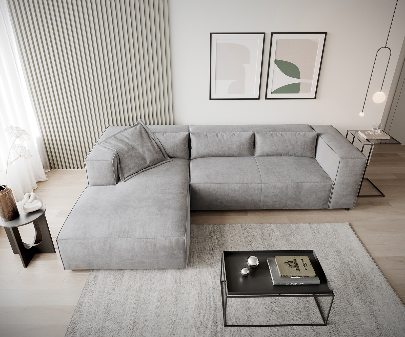 Canapé-d'angle Brom 260x175 cm microfibre gris recamière à gauche 4 Canapé-d'angle Brom 260x175 cm microfibre gris recamière à gauche 4