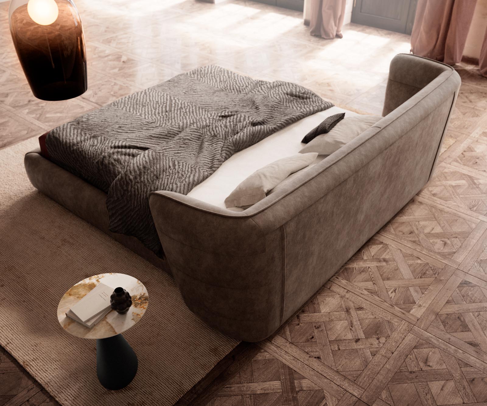 Sommier rembourré Simea 180x200 cm microfibre taupe vintage 5 Sommier rembourré Simea 180x200 cm microfibre taupe vintage 5