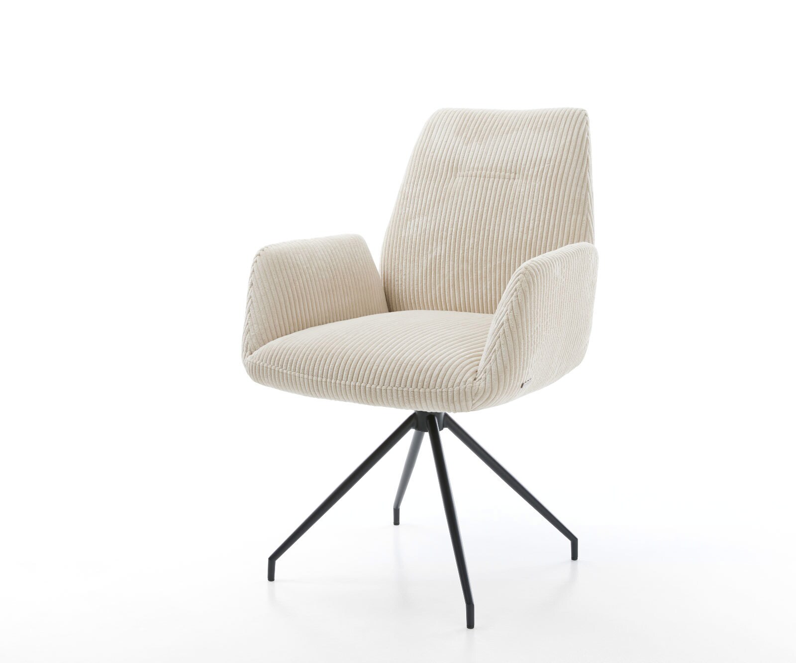 Chaise-de-salle-à-manger Zoa-Flex côtelé beige vintage pied croisé conique noir ressorts ensachés