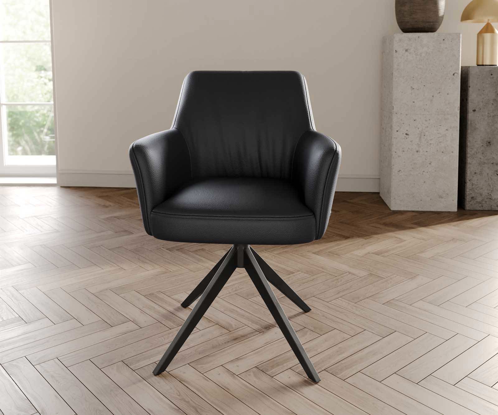 Chaise-pivotante Xana-Flex avec accoudoirs cuir de vache noir pied croisé large noir pivotement sur 360° ressorts ensachés 1