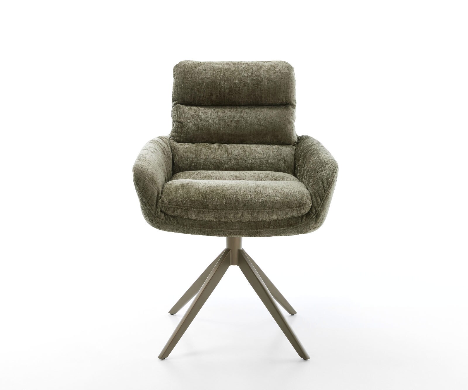 Chaise-pivotante Abelia-Flex avec accoudoirs chenille olive pied croisé large aspect titane pivotement sur 360° 2